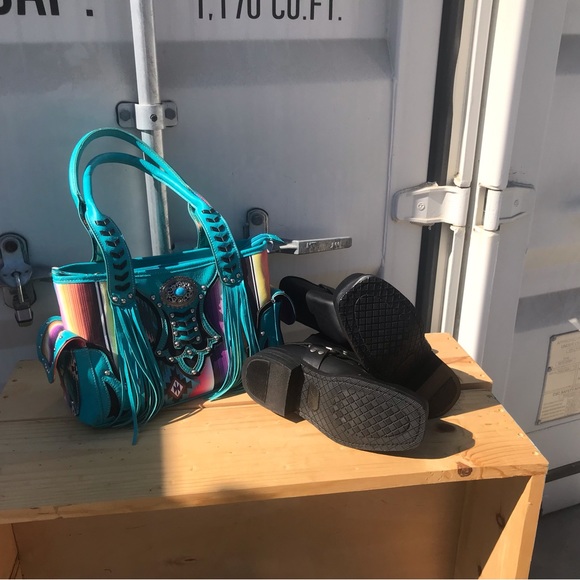 Brand New Biker Boots with a Native American Designed Purse BOTH BRAND NEW - Picture 5 of 16